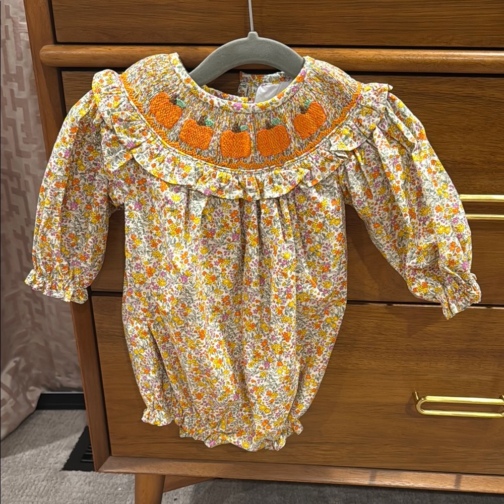 Floral Kids One Piece with Orange Accents
